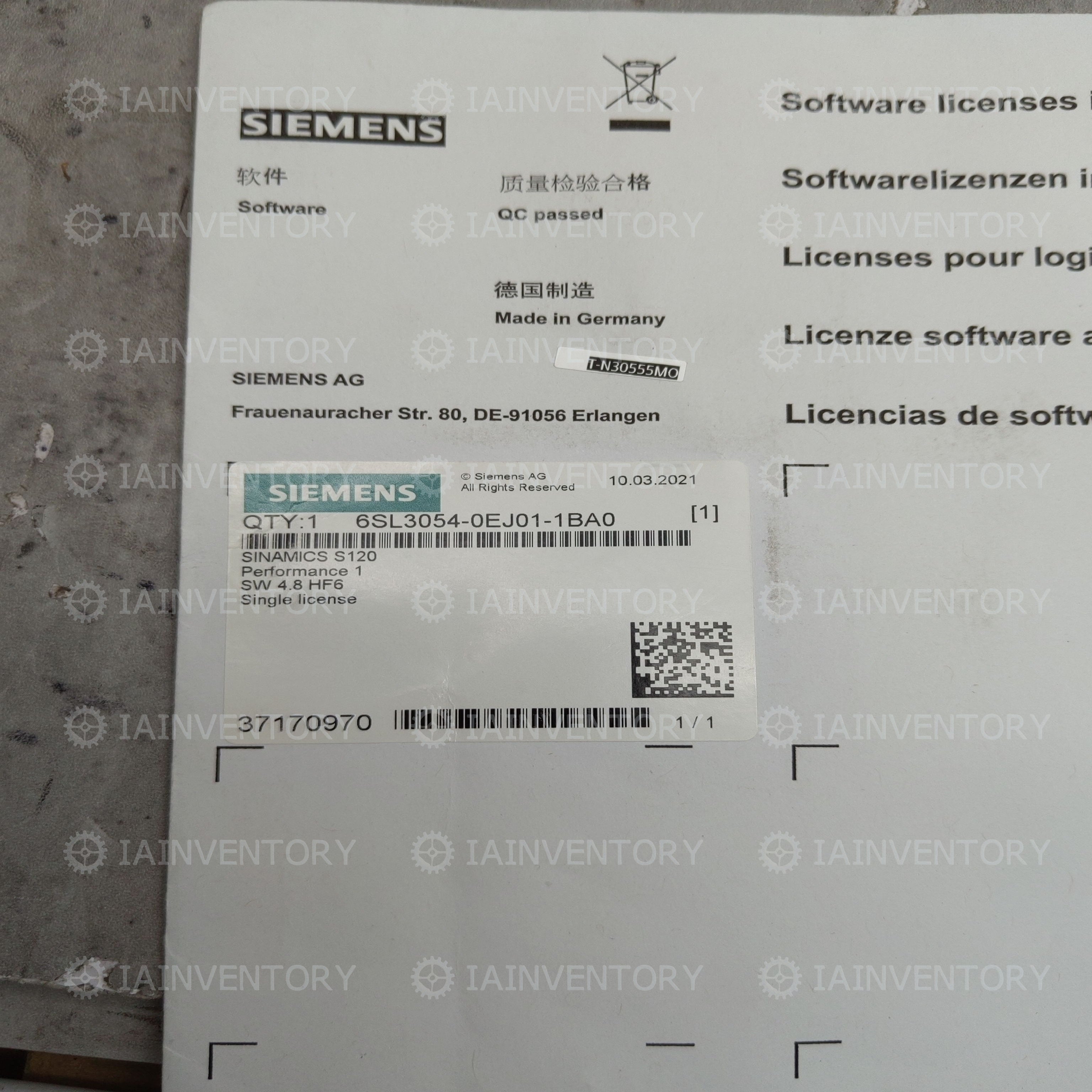 6SL3054-0EJ01-1BA0 SIEMENS SINAMICS S120 COMPACTFLASH CARD