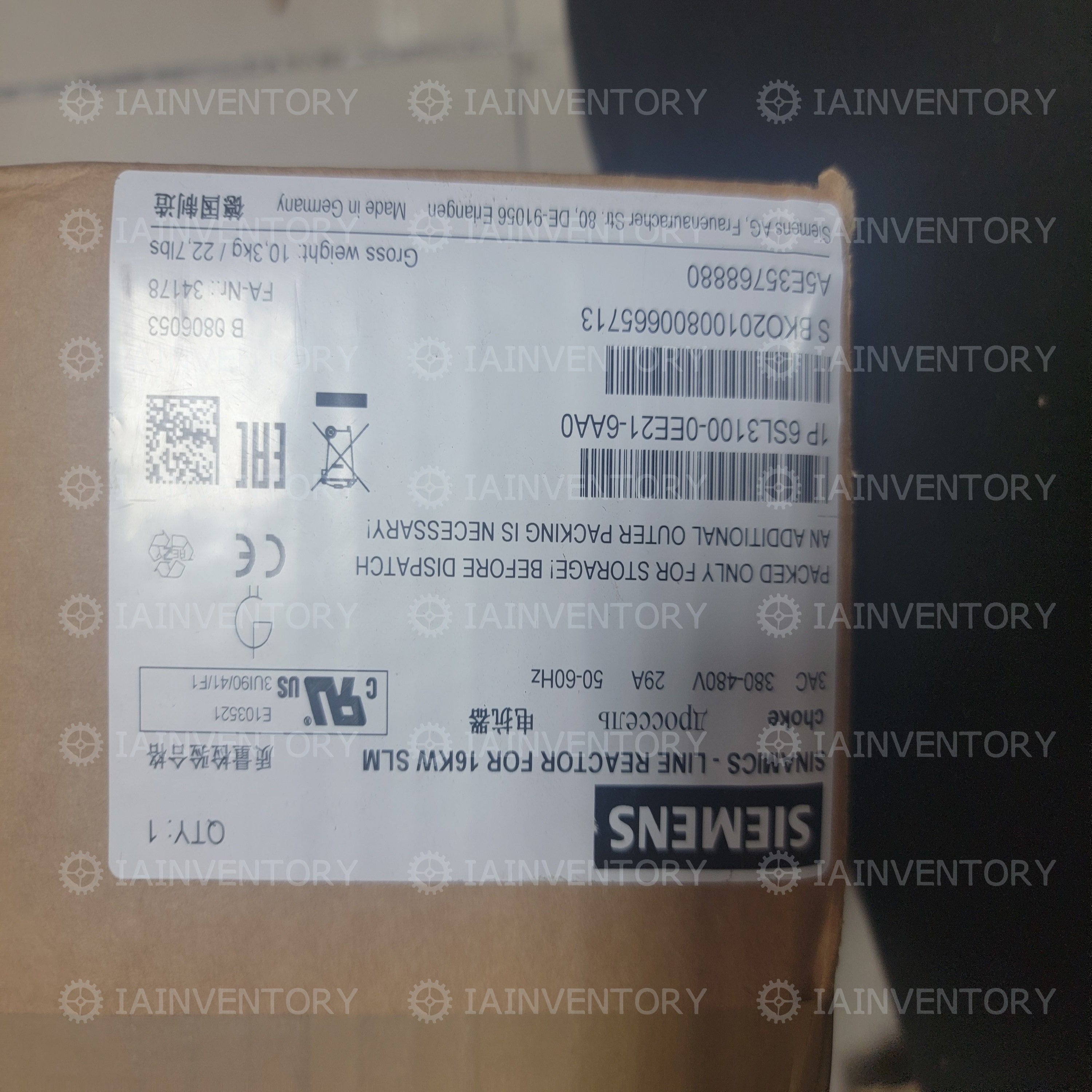 SIEMENS SINAMICS LINE REACTOR 6SL3100-0EE21-6AA0 NIB