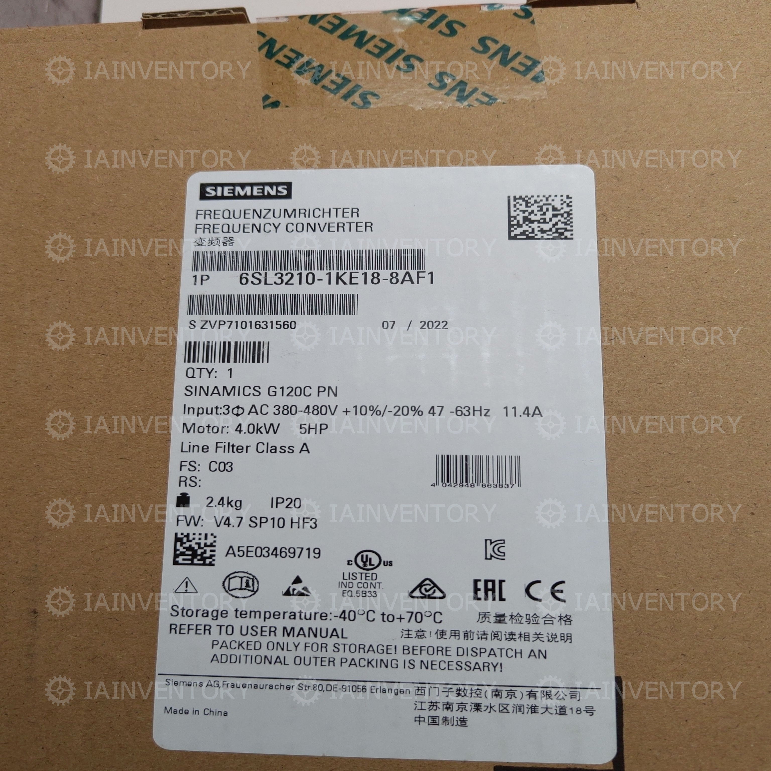Siemens inverter 6SL3210-1KE18-8AF1 6SL3 210-1KE18-8AF1