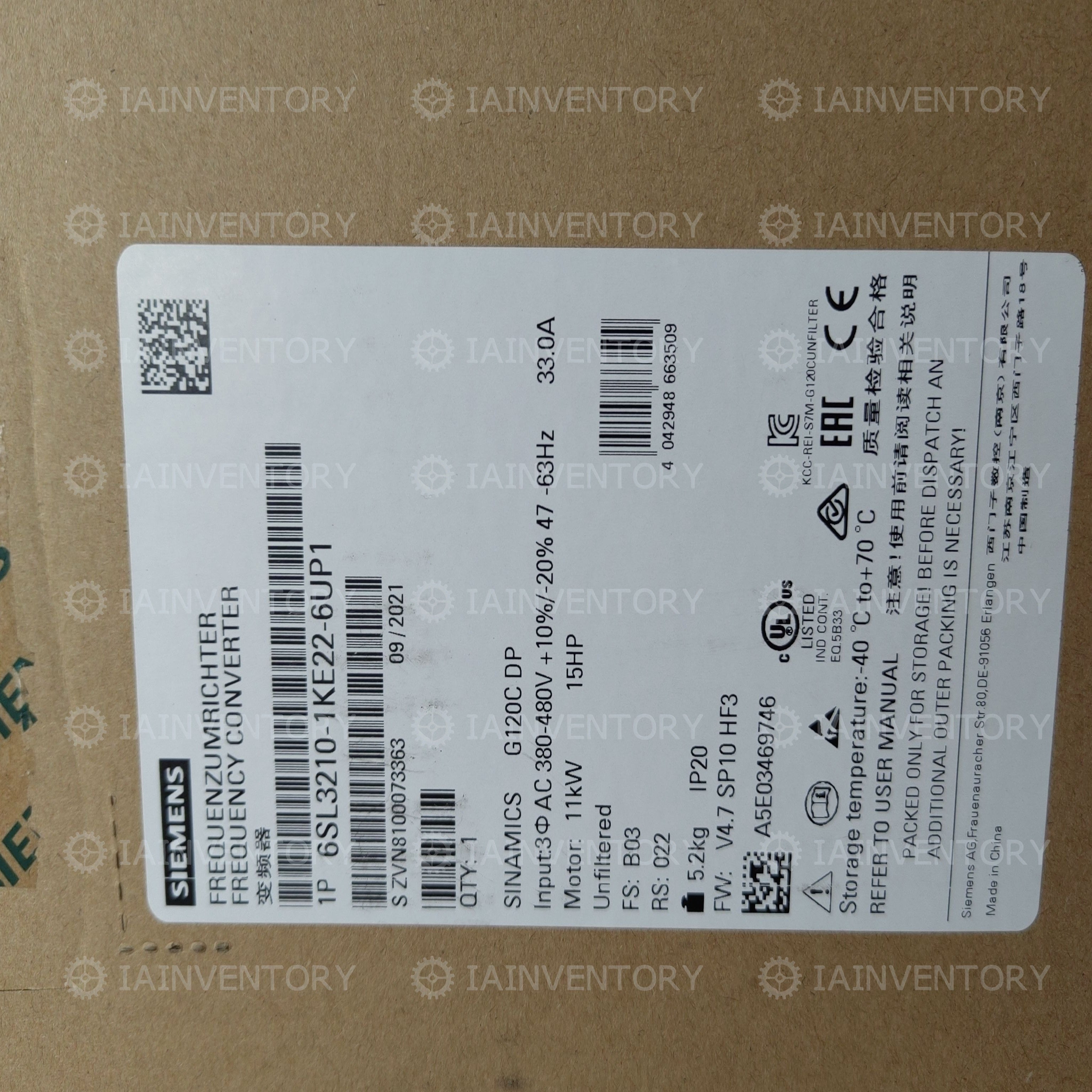 Siemens SINAMICS G120 6SL3210-1KE22-6UP1