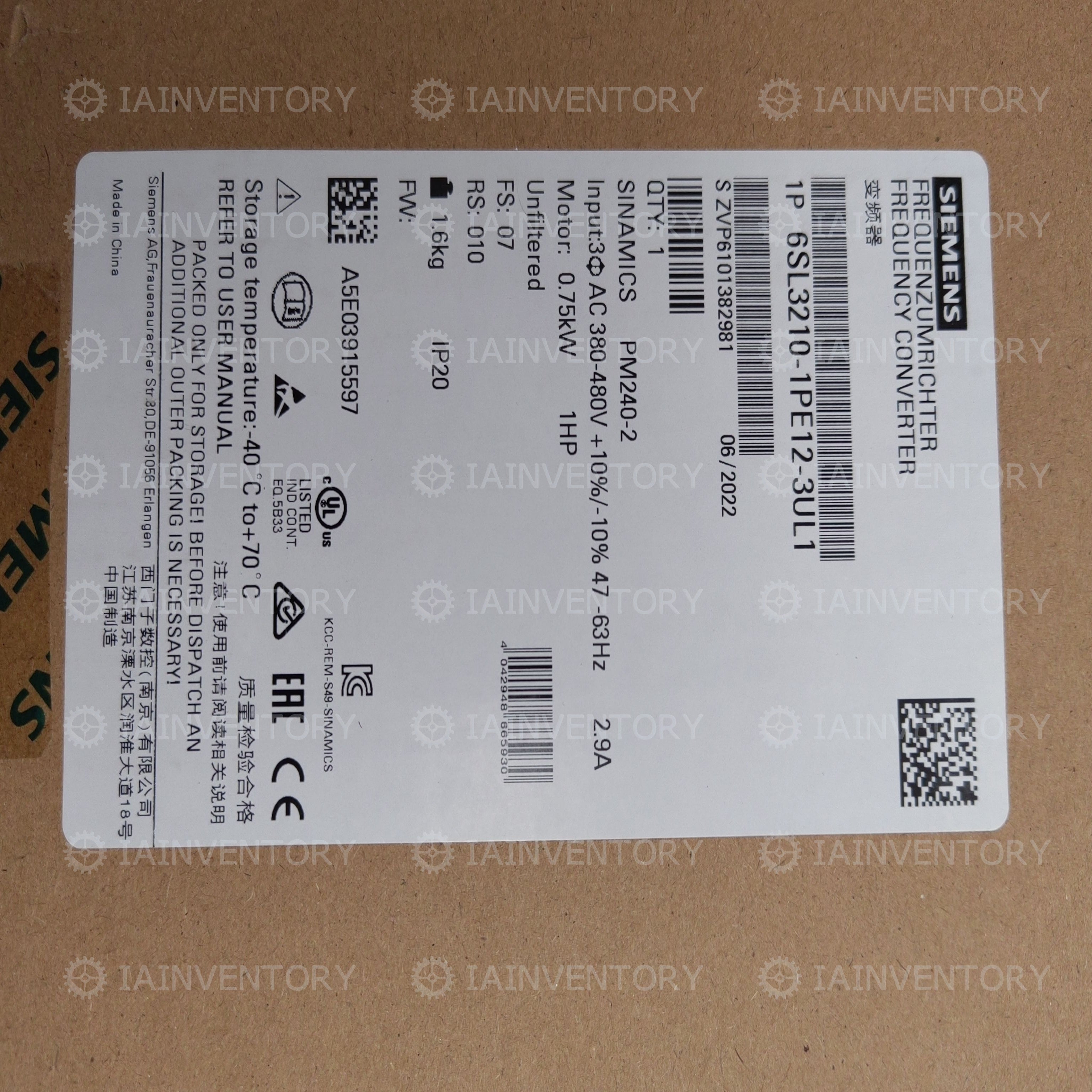 Siemens SINAMICS G120 6SL3210-1PE12-3UL1
