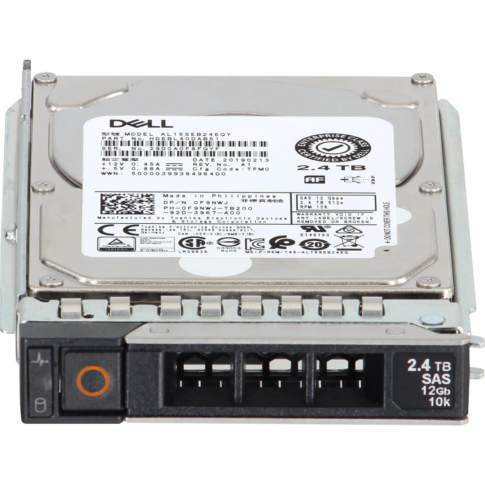 Dell 2.4TB 2.5in 10K SAS 12Gbs HDD 512e (F9NWJ