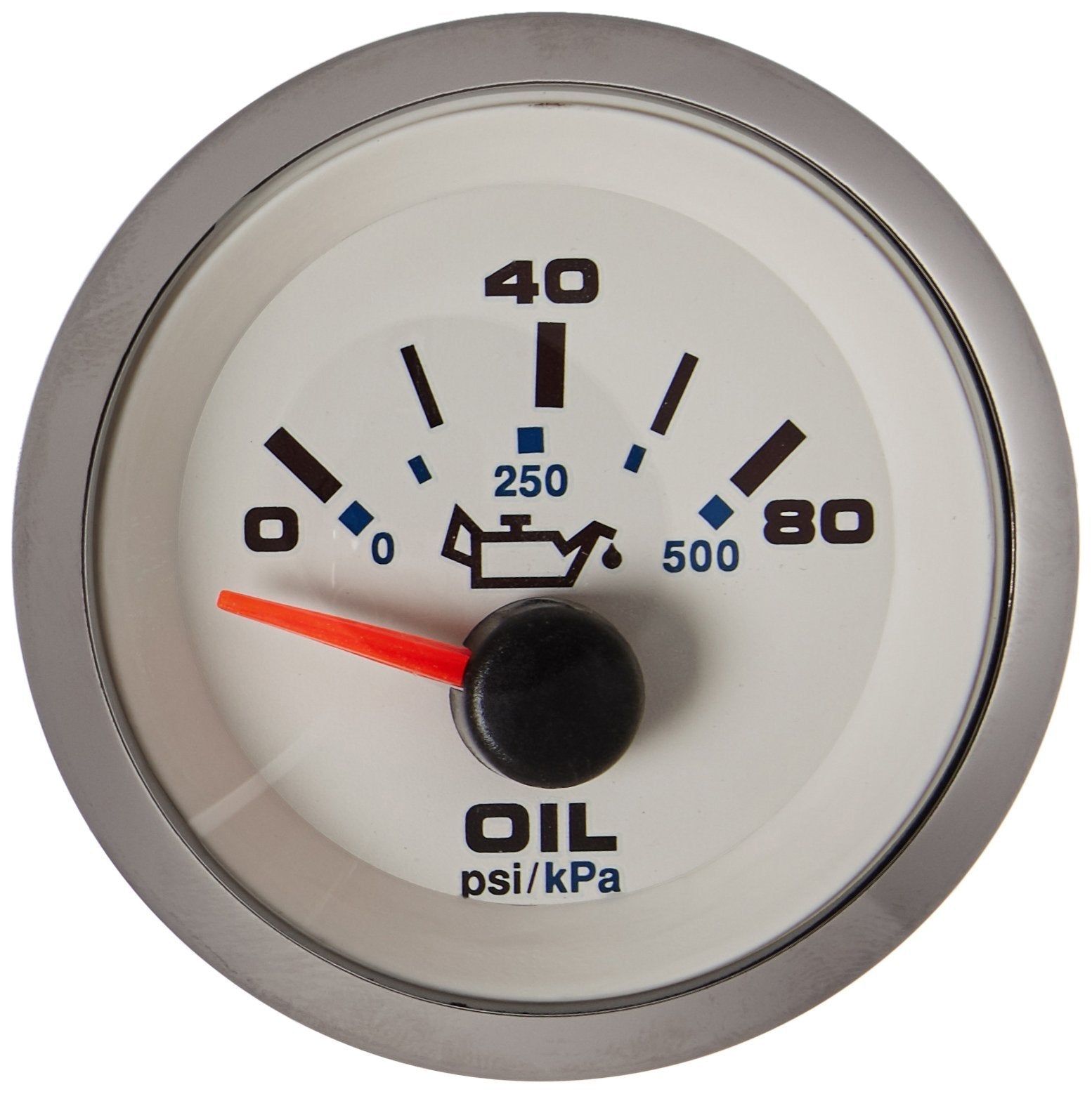 Sierra 62542P White Premier Pro 2" Oil Pressure Gauge, SS, 0-80 PSI Dial Range, Requires "C" Sender Code