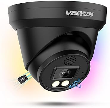 VIKYLIN 4K 8MP Full Color PoE IP Camera, Outdoor 4K PoE Turret Camera with AI Human/Vehicle Detection, 2 Way Talk,2.8mm Lens,F1.0 Aperture,98ft Color View Night Vision,IP67,Blue Iris,NDAA,2387C Black