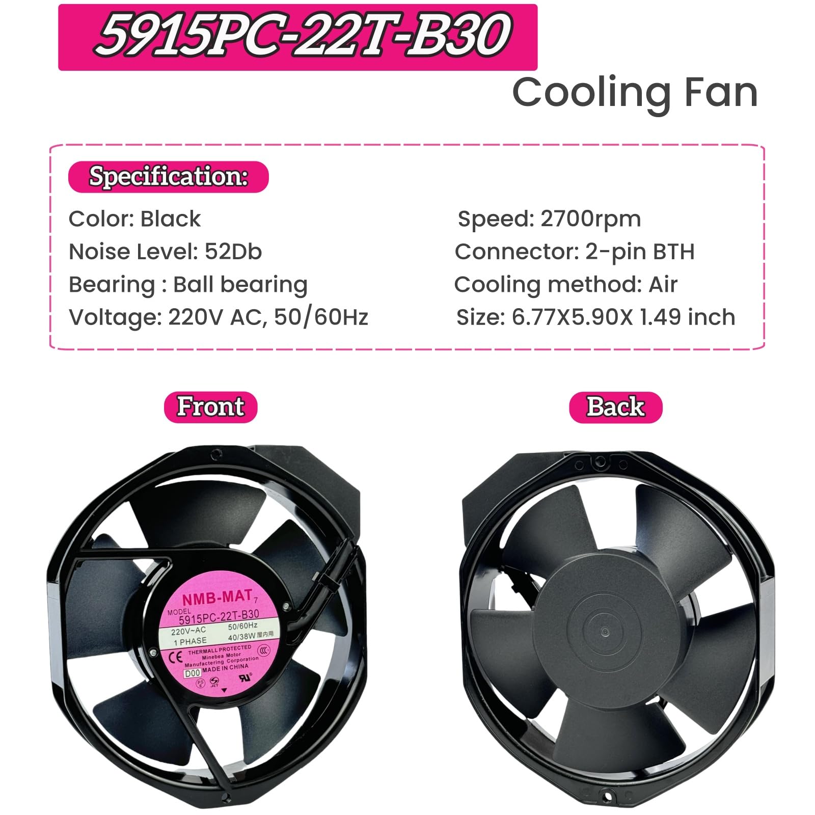 for 5915PC-22T-B30 220V Cooling Fan, 40W/38W 50/60Hz 172X150X38mm Inverter Cooling Fan Enclosure Power Fan 5915PC-22T-B30