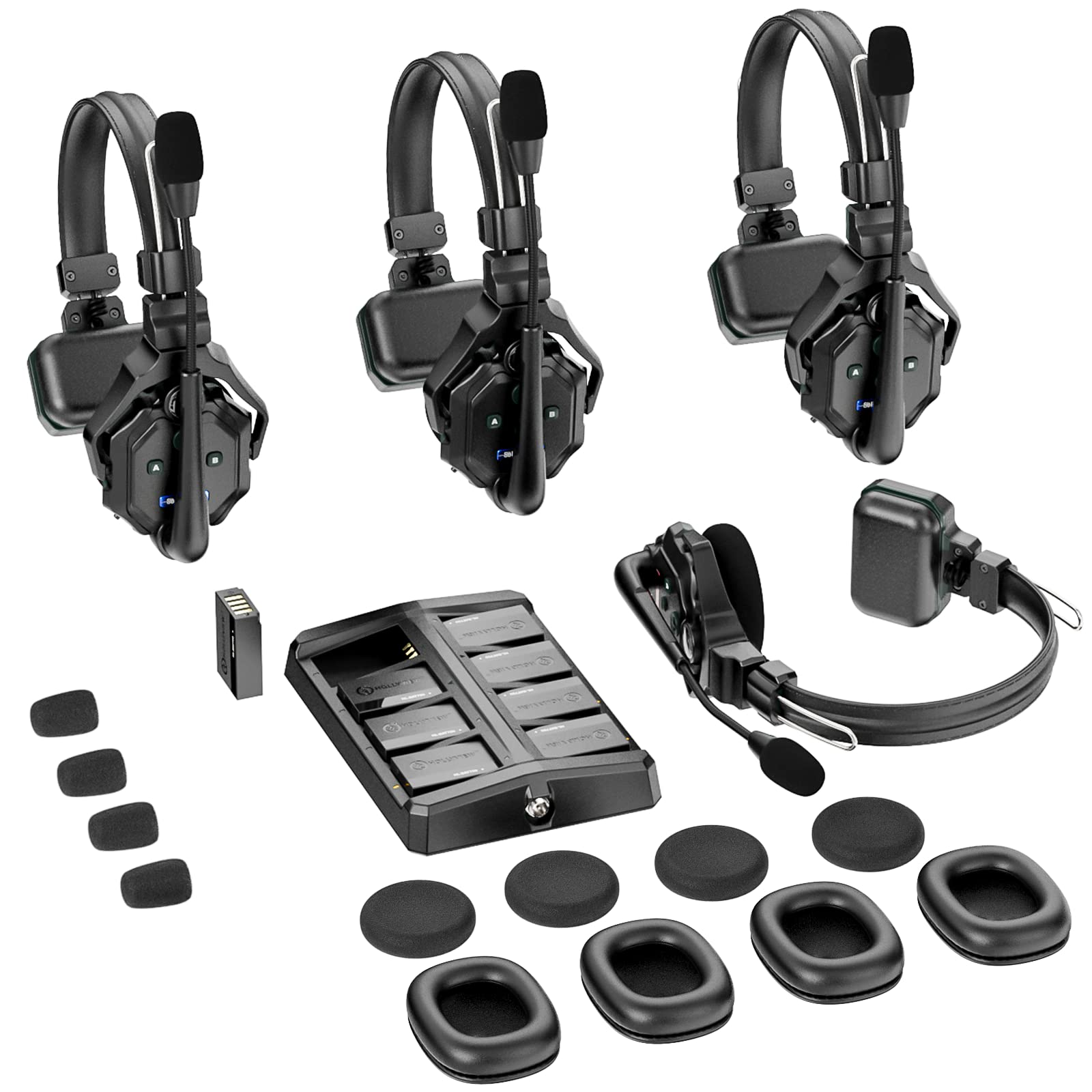 Hollyland Solidcom C1 Wireless Headset Intercom System 4-Person Full Duplex 1100ft Team Communication Group Talk Single-Ear Headset with 1 Master & 3 Remote Headsets