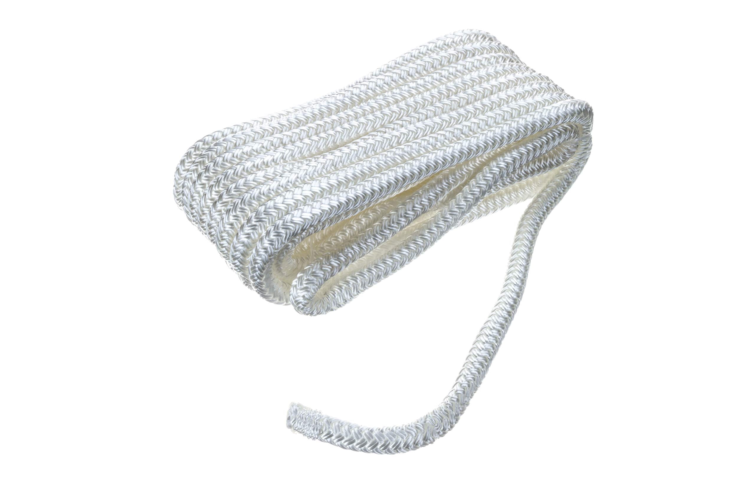 Seachoice Double-Braid Nylon Dock Line w/ Eye Splice, Pre-Shrunk, Heat Stabilized, 3/8 In. X 20 Ft., White