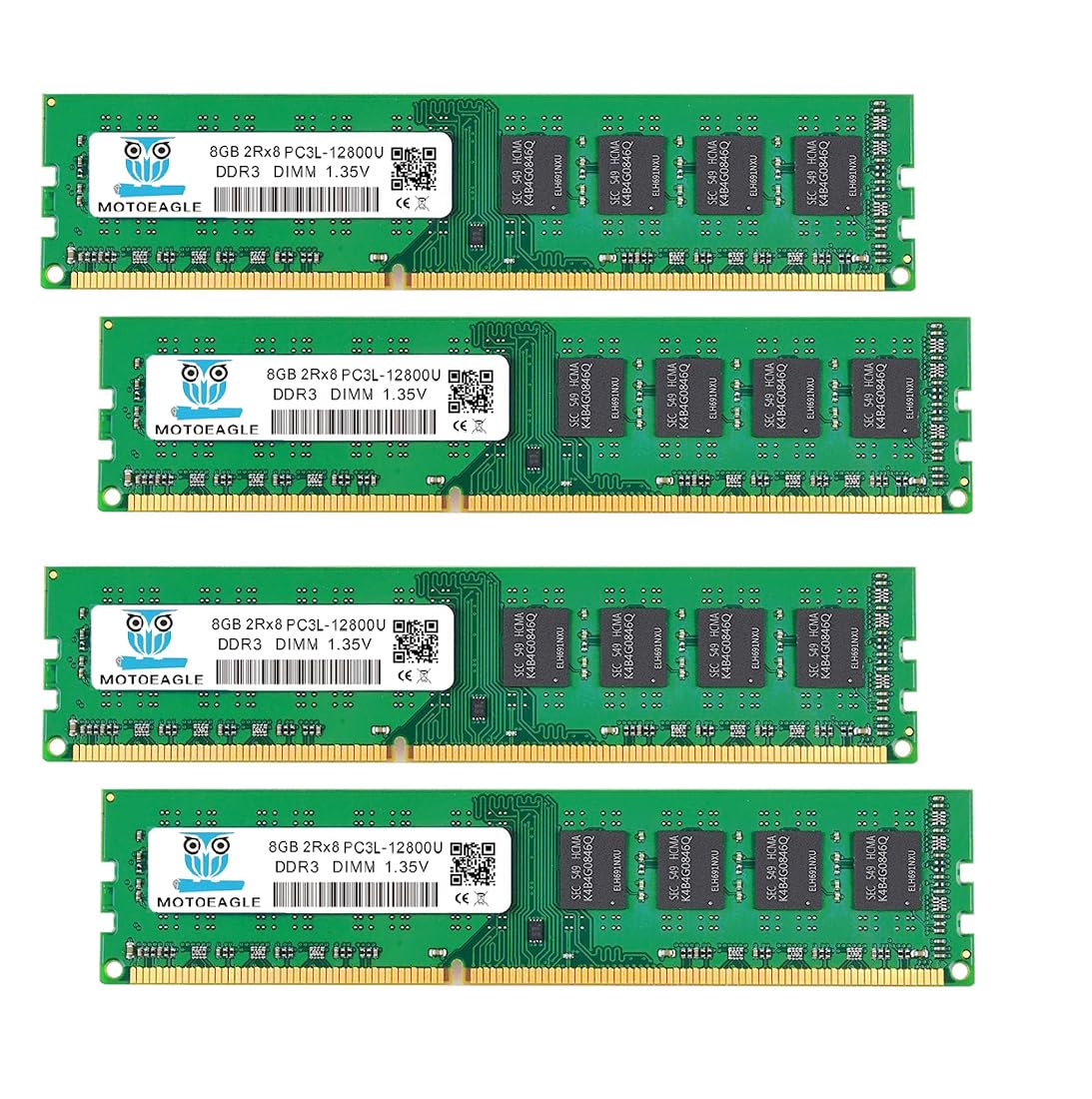 [32GB DDR3L RAM] DDR3L-1600 UDIMM 32GB Kit (4x8GB 2Rx8 PC3L-12800U 8GB PC3-12800 DDR3-1600MHz 240 Pin DIMM Non ECC Unbuffered 1.35V/1.5V CL11 Dual Rank Desktop Memory Ram