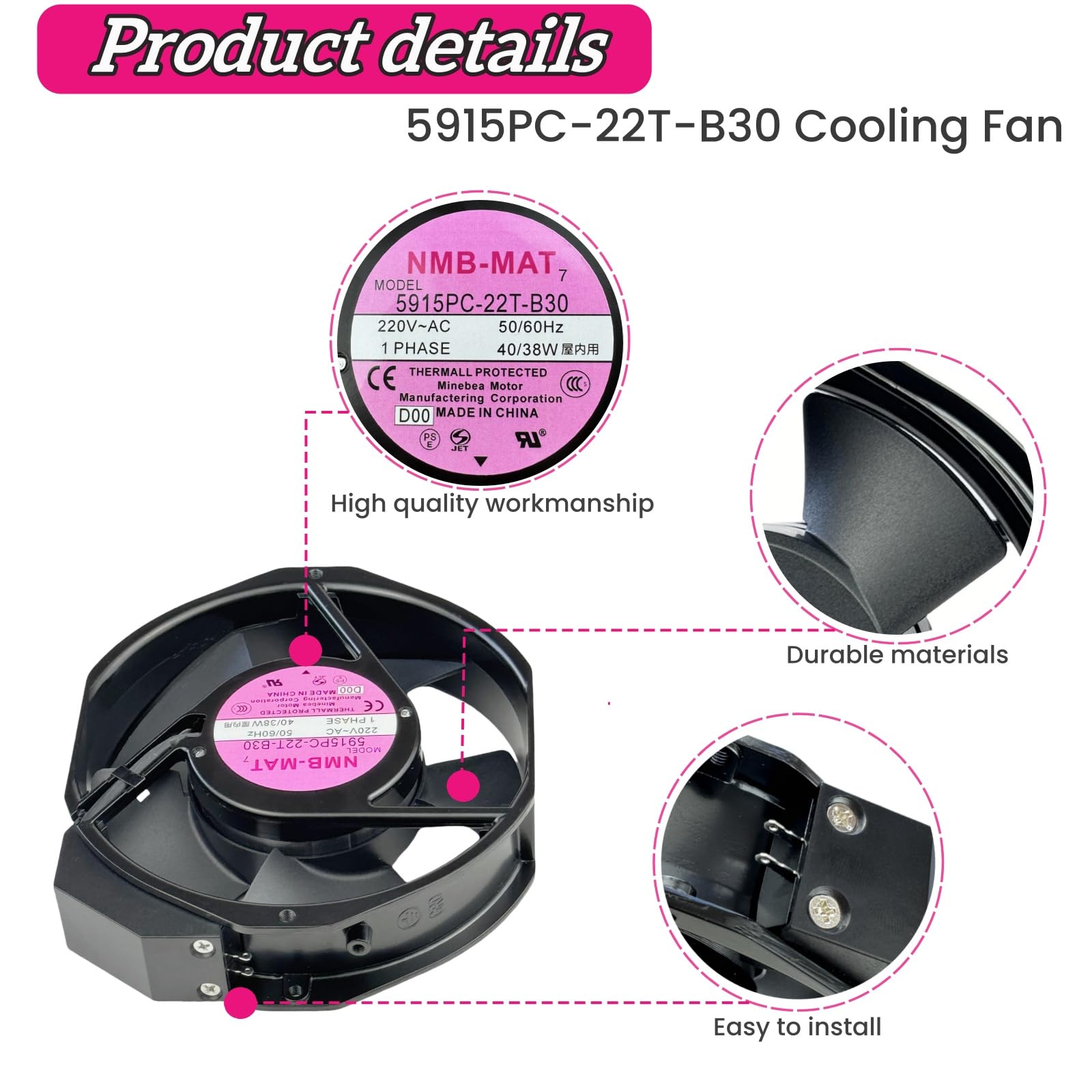 for 5915PC-22T-B30 220V Cooling Fan, 40W/38W 50/60Hz 172X150X38mm Inverter Cooling Fan Enclosure Power Fan 5915PC-22T-B30