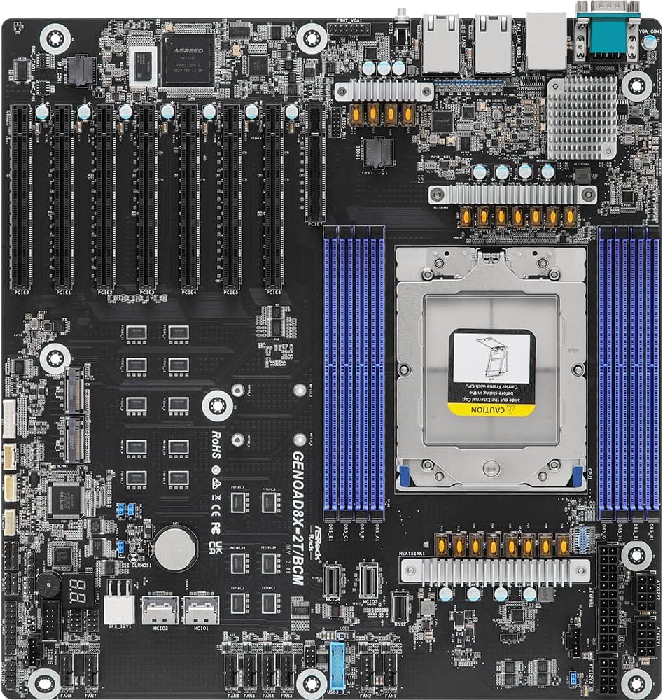 ASRock Rack GENOAD8X-2T/BCM EEB Single Socket SP5 (LGA 6096) AMD EPYC™ 9004 Series Processors 7 PCIe5.0x16 Dual 10G LAN Server Motherboard