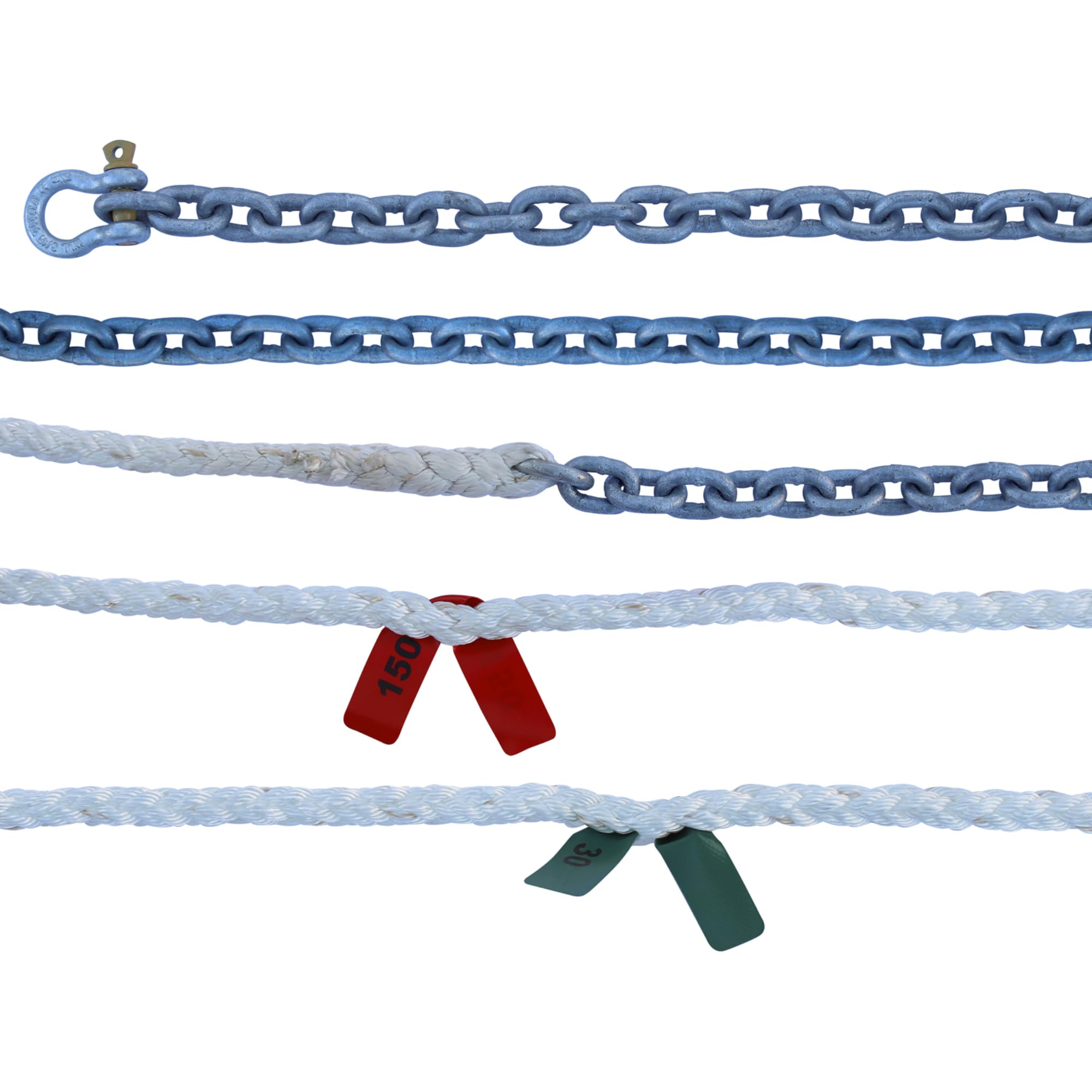 Titan Chain CAR8P58150H5125 Eight Strand Anchor Rode, 5/8" x 150' Line, 5/16" x 25' Chain