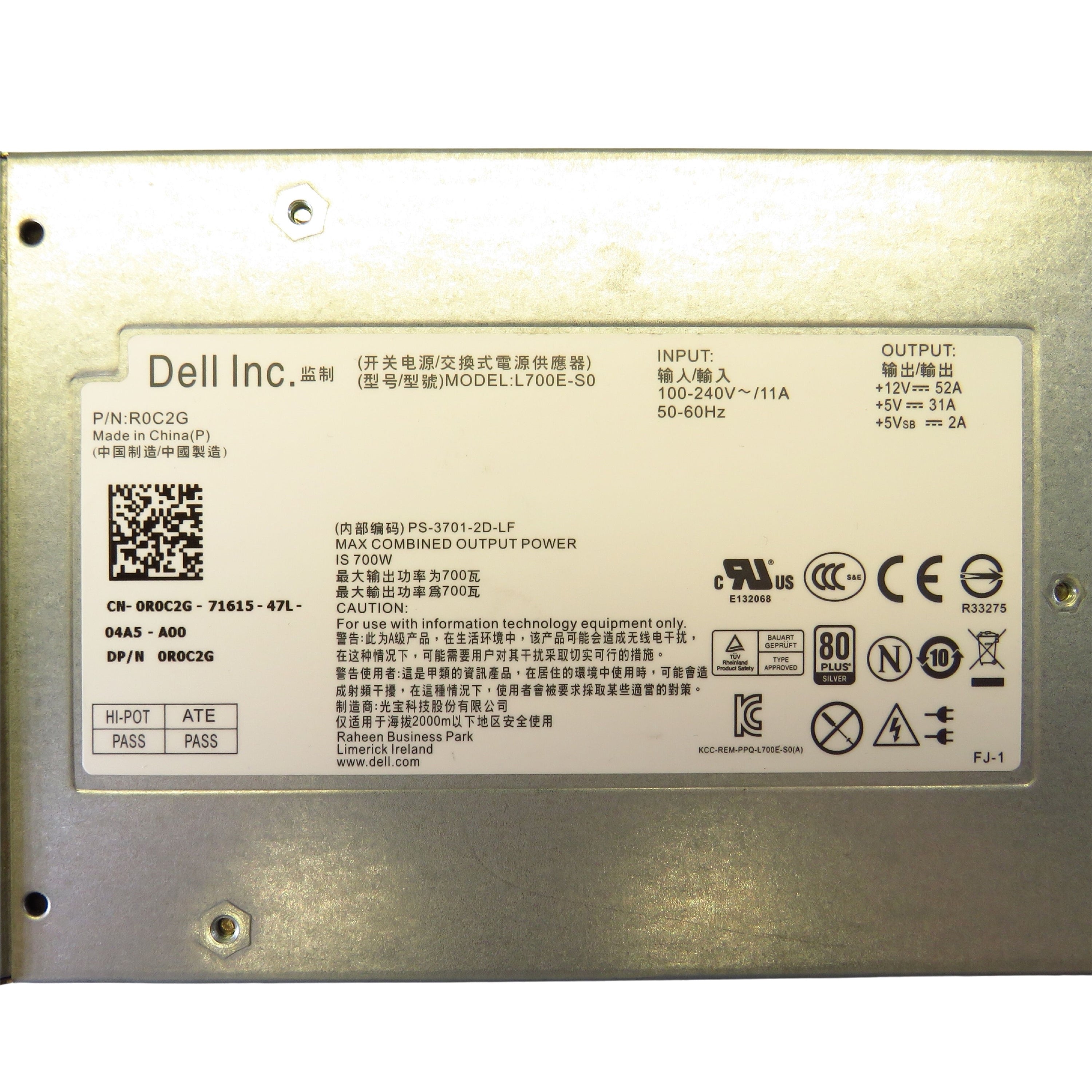 Dell Compellent R0C2G 700W SC200 SC220 Redundant Server Power Supply (Refurbished)