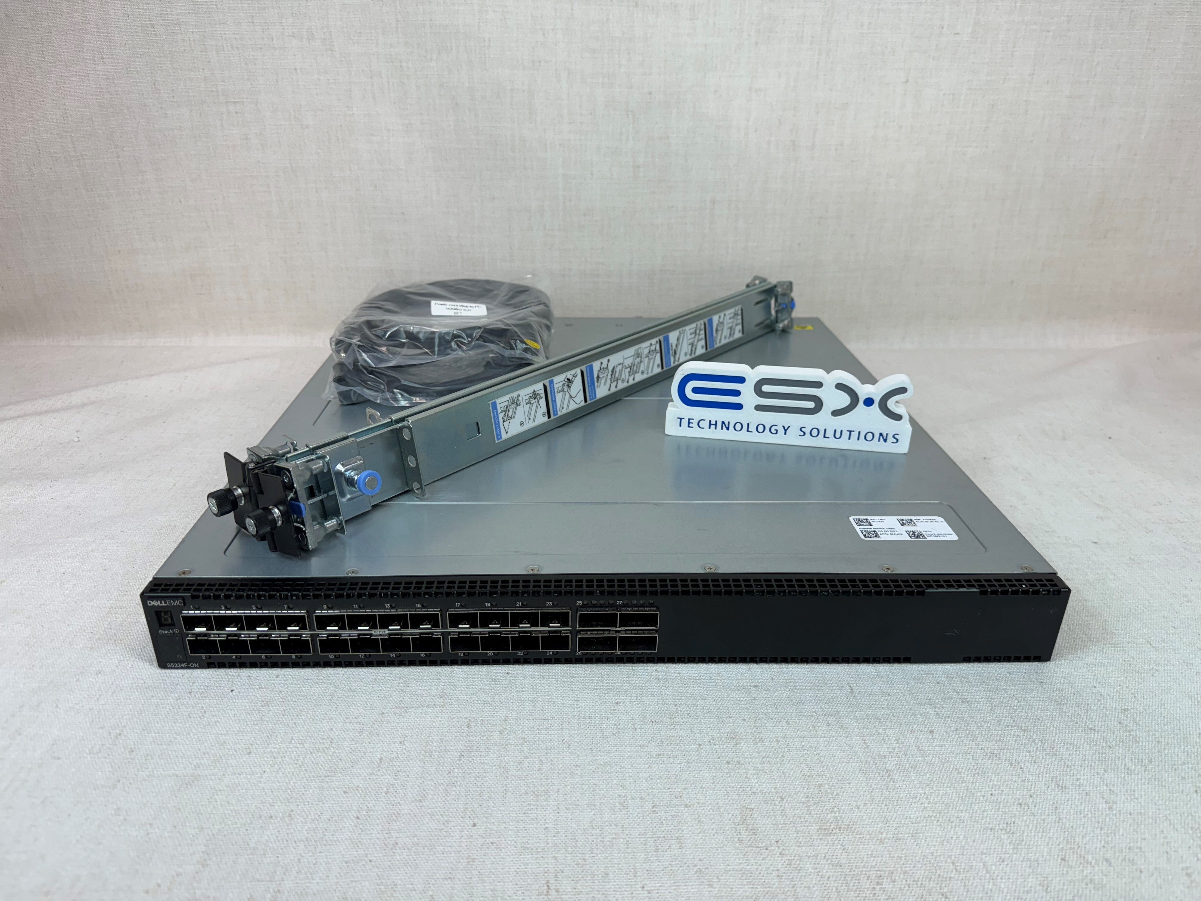 Dell S5224F-ON 24 Port SFP28, 4x QSFP28 Switch, 2x PSU, 4x Reverse Air Fan, OS10
