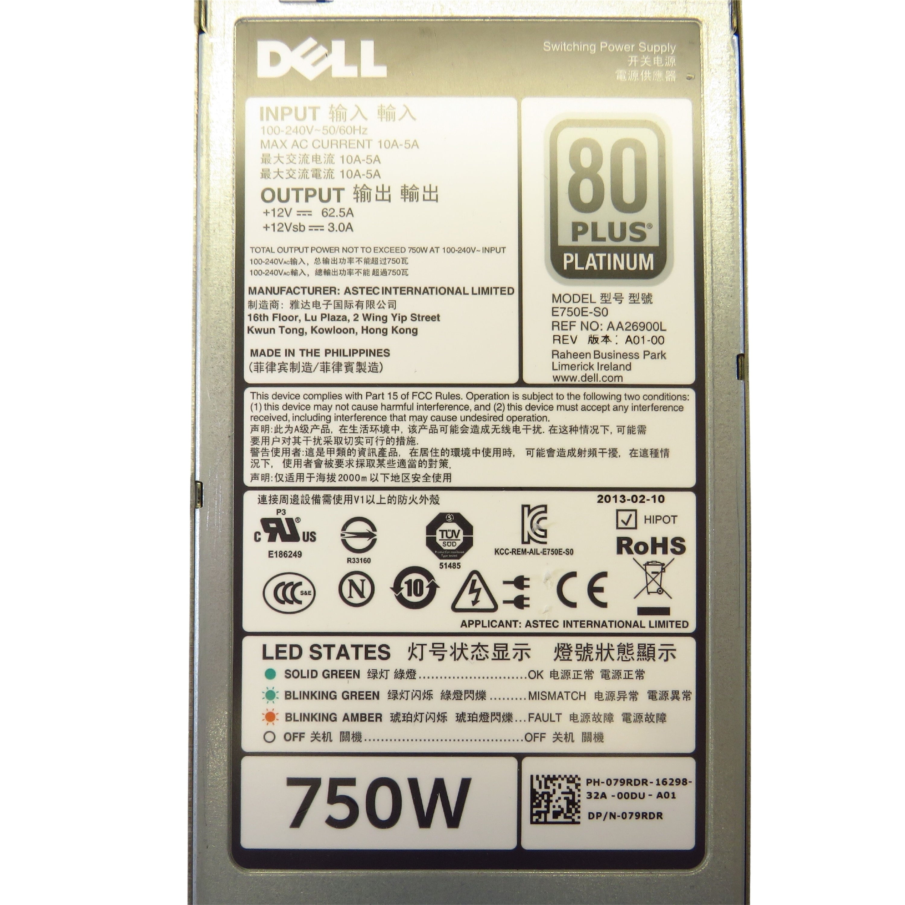 Dell 79RDR 750W R520 R620 R720 PowerEdge Server Power Supply (Refurbished)