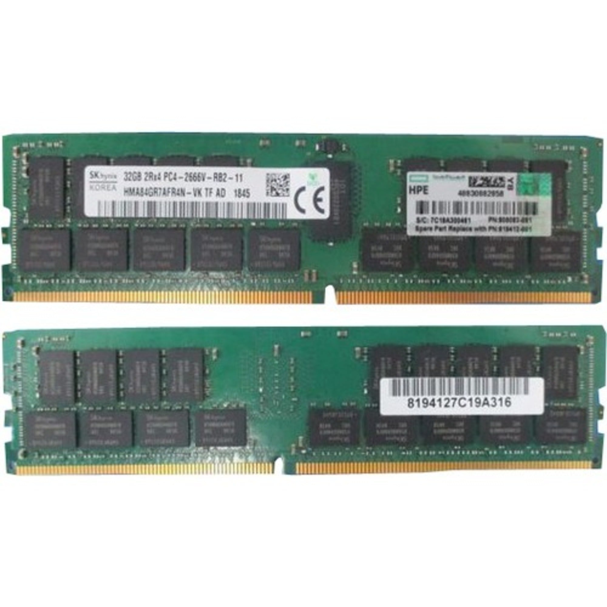 Hewlett Packard (HP - 819412-001 - HP 32GB DDR4 SDRAM Memory Module - For Server - 32 GB (1 x 32GB - DDR4-2400/PC4-19200 DDR4 SDRAM - 2400 MHz - CL17 - 1.05 V - ECC - Registered - 288-pin - DIMM