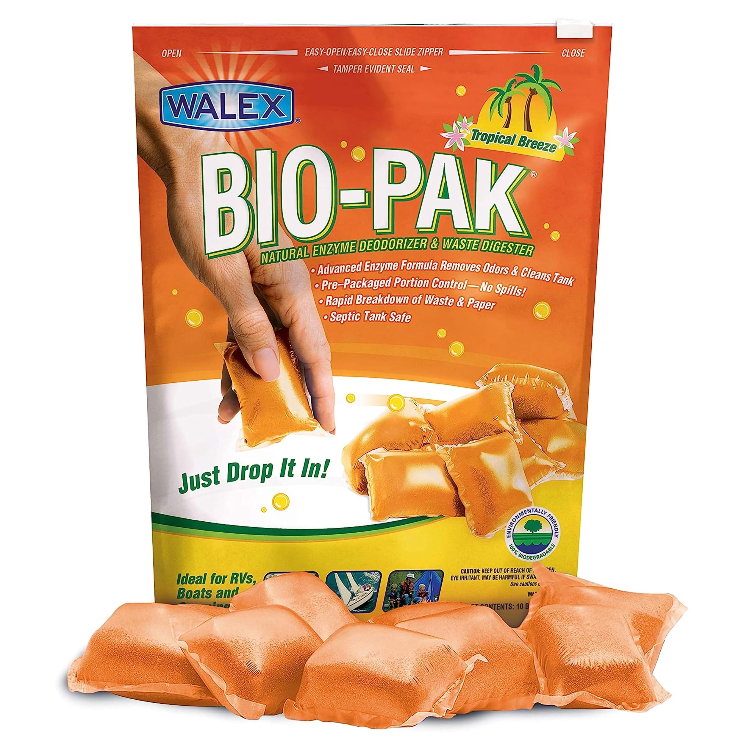 Walex Products BIOTROPBG Walex Bio-Pak Tropical Breeze Holding Tank Deodorizer, 10/Pk