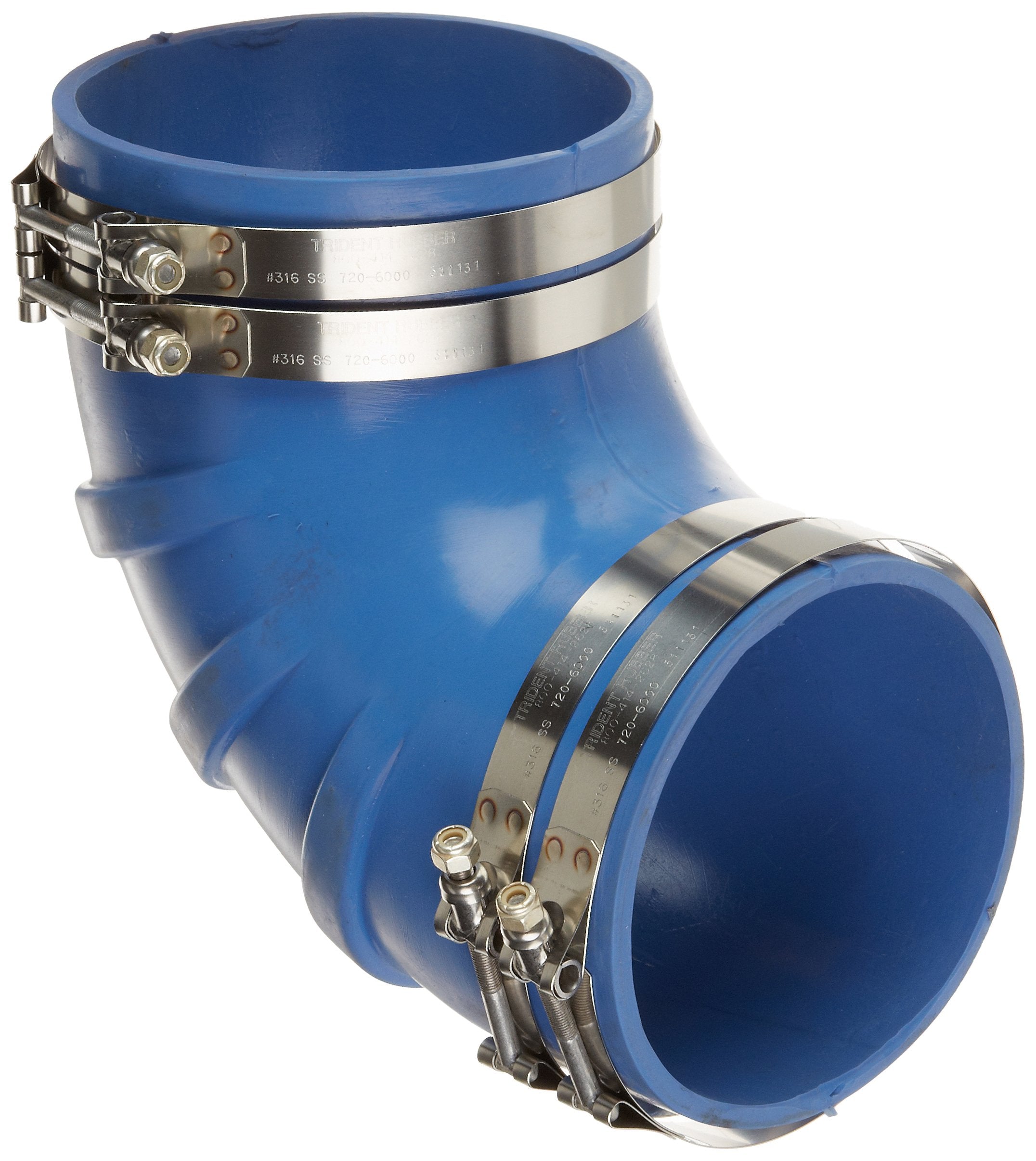 Trident Marine 290V6000-S/S Trident Blue Silicone "VHT" 90 Degree Elbow w/T-Bolt, Clamps, 6"