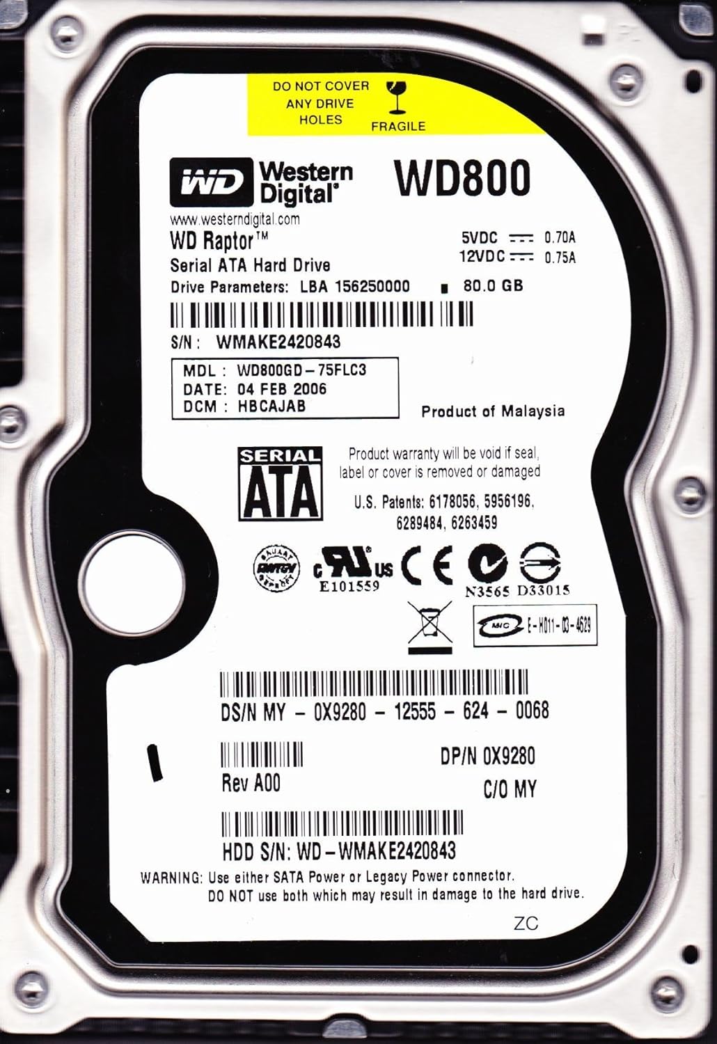 Western Digital WD800GD Raptor 80GB 10000RPM SATA 1.5Gbps 8MB Cache 3.5" Hard Drive - WD800GD