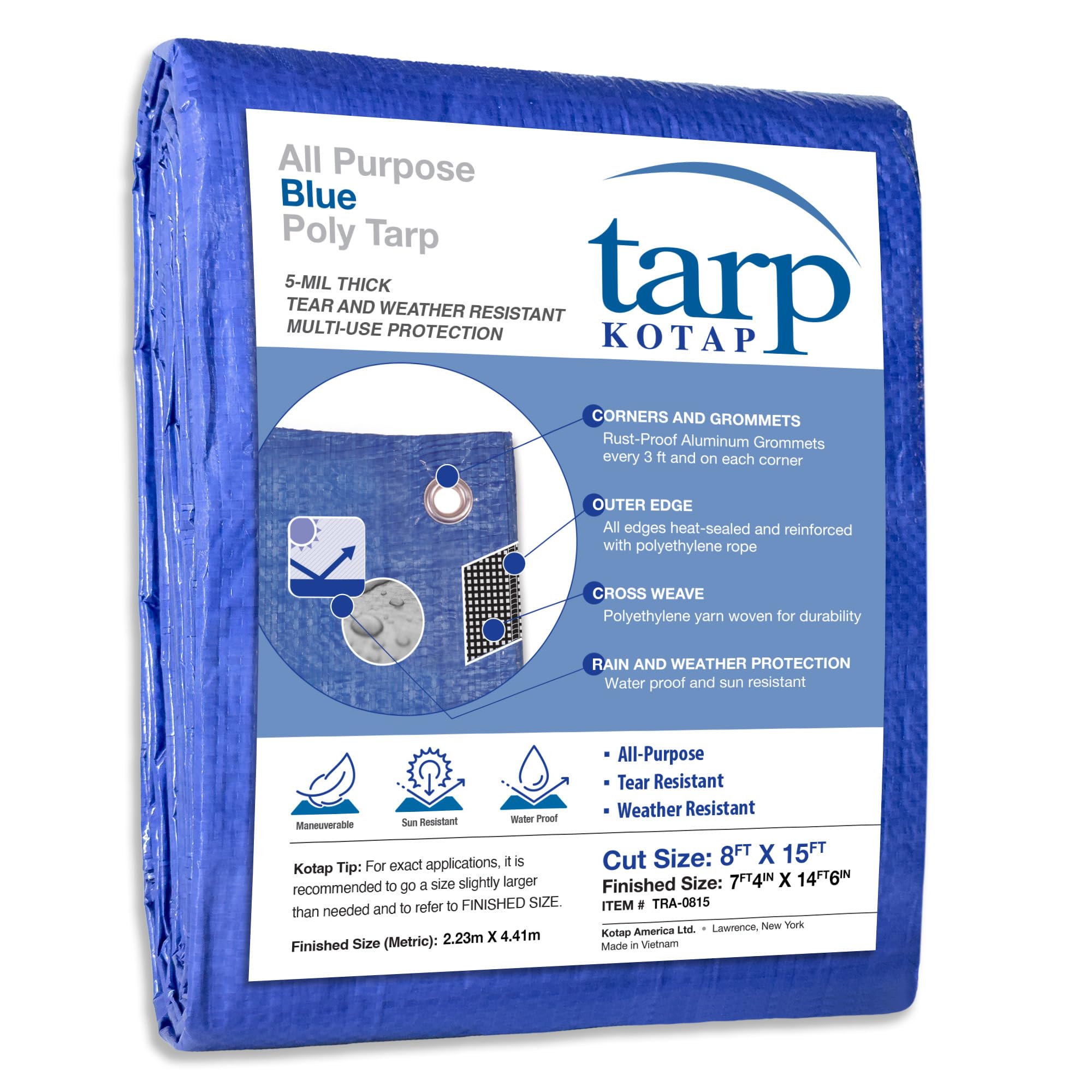 Seachoice TRA-0815 Blue Vinyl Tarp, 8' X 15'