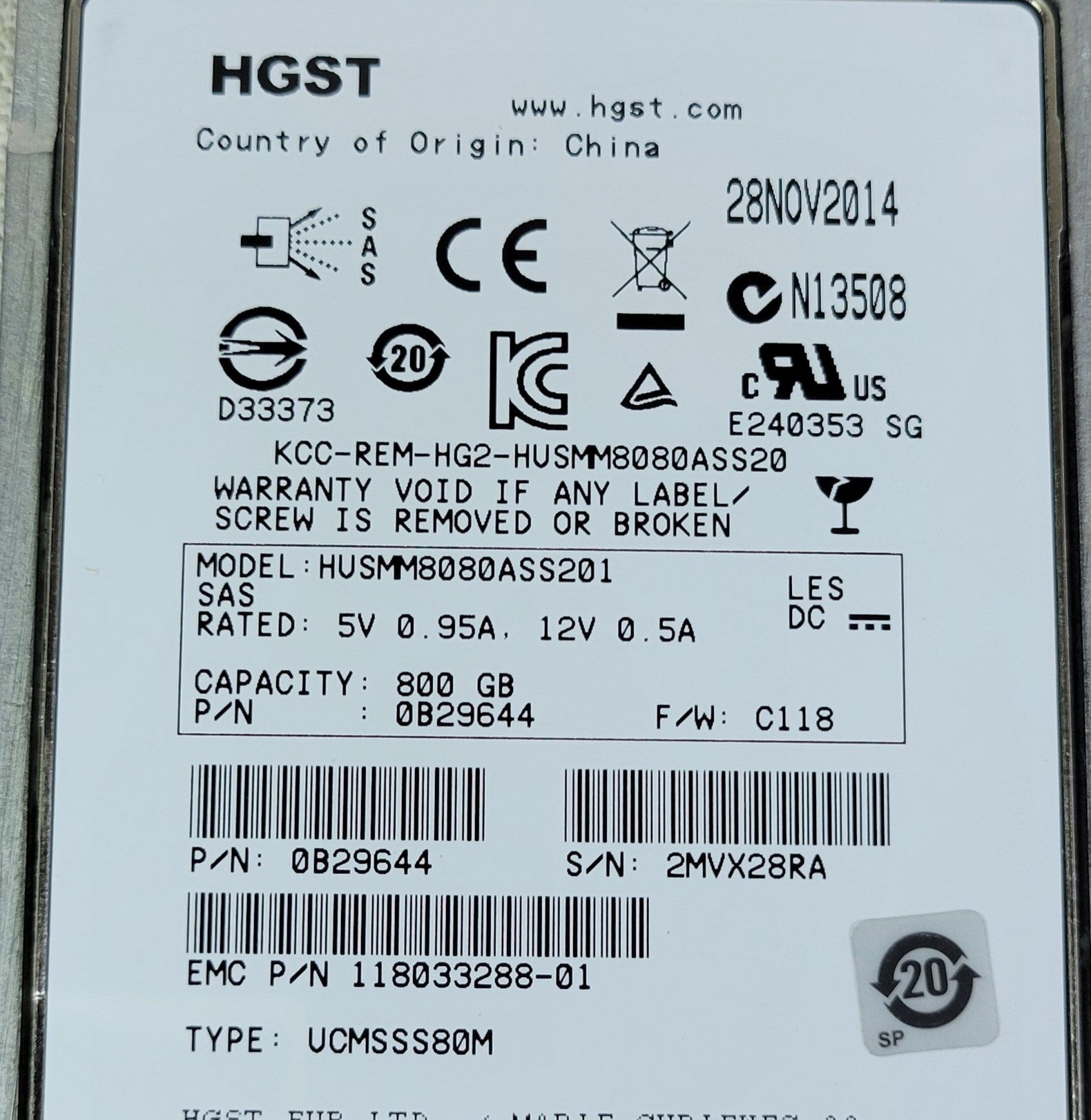 EMC XtremIO - 800GB 2.5" 6G MLC SSD – PN: 005050674