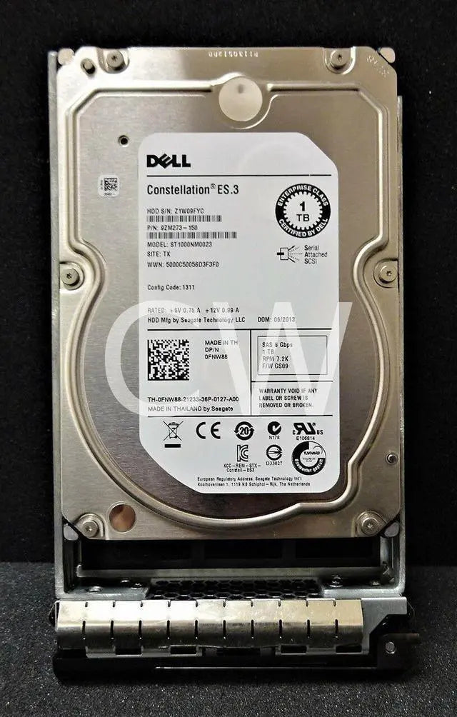 FNW88 ST1000NM0023 Dell 1TB 7.2K RPM 6Gbps 3.5" SAS HDD Hard Drive