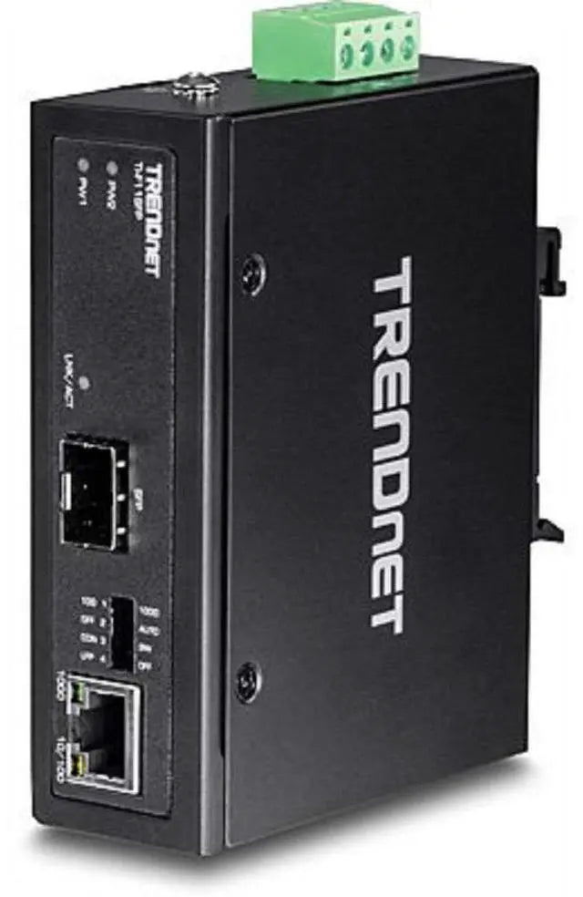 Alt view image 2 of 9 - TRENDnet Hardened Industrial 100/1000 Base-T To SFP Media Converter, DIN-Rail And Wall Mount Hardware Included, Multi Or Single Mode Fiber, Power Supply Sold Separately, Black, TI-F11SFP