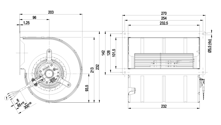 D2E133-DM47-23 ebm-papst Blowers & Centrifugal Fans Centrifugal, 133mm, 230V, 353CFM, 175/185W, 1650/2200RPM, 100/250Pa, Ball, IP44