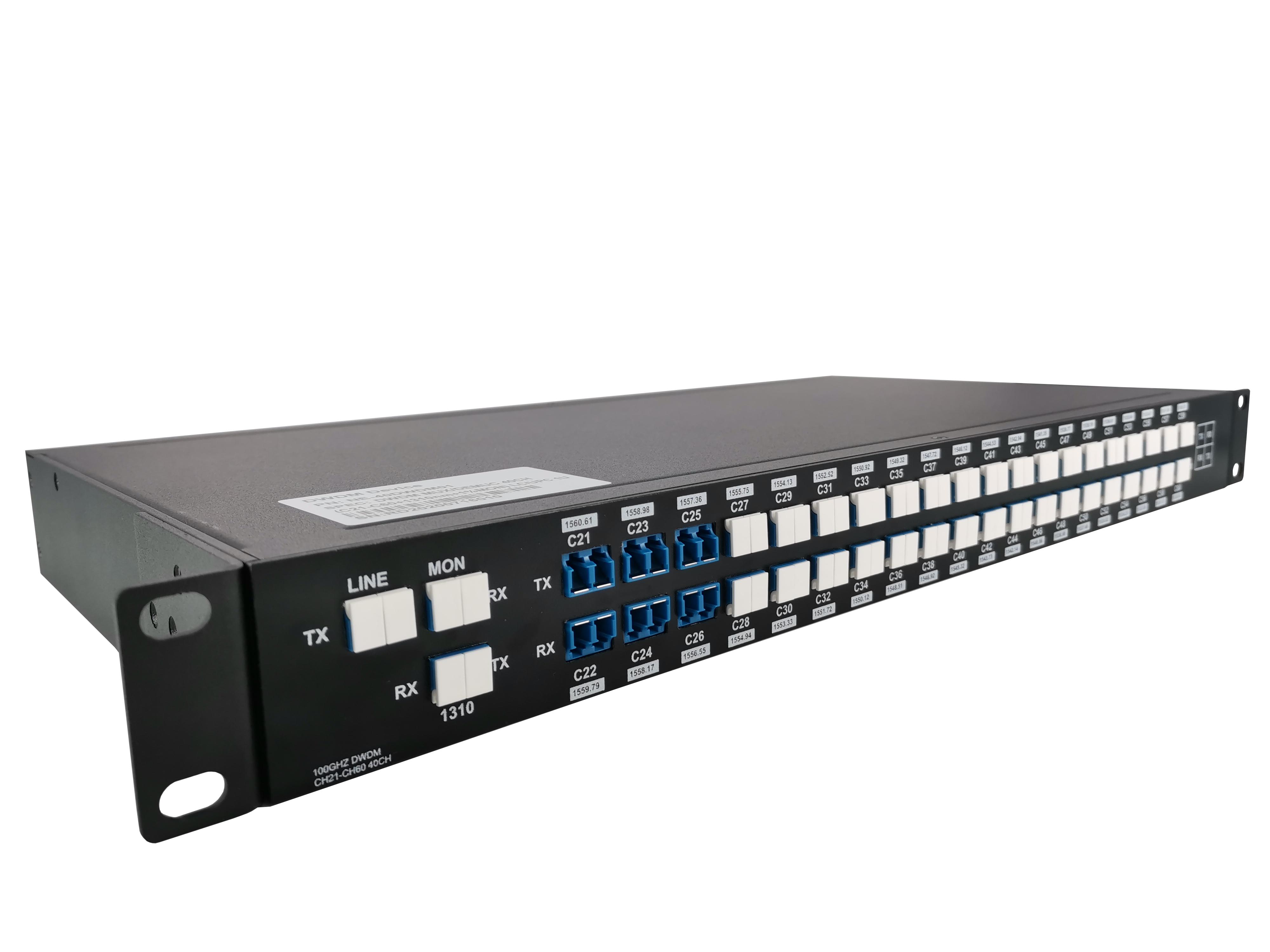 Flat-top 40CH 100GHz C21-C60, Dual Fiber with 1310nm Port and Monitor Port, LC/UPC, DWDM Mux Demux, 1U Rack Mount