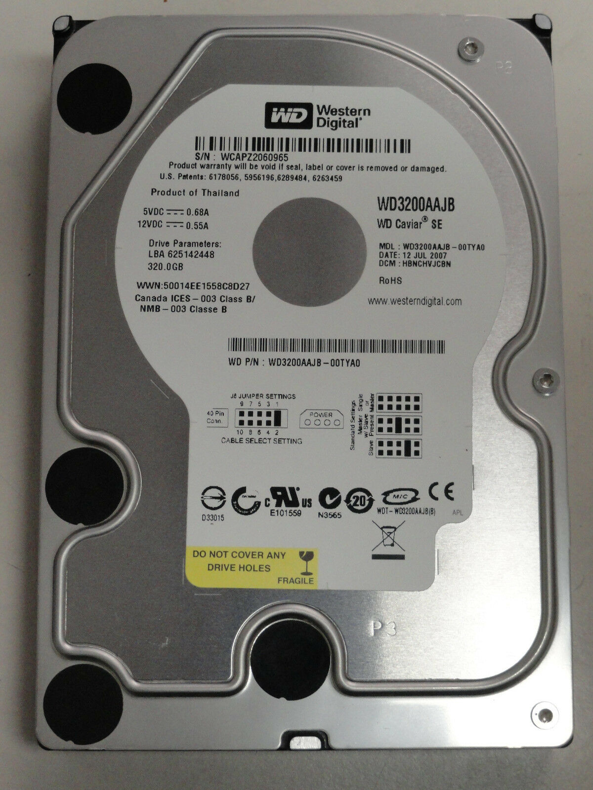 Western Digital WD3200AAJB 320GB Caviar Blue 7200 RPM 8MB Cache IDE Ultra ATA100 / ATA-6 3.5" Internal Hard Drive - WD3200AAJB