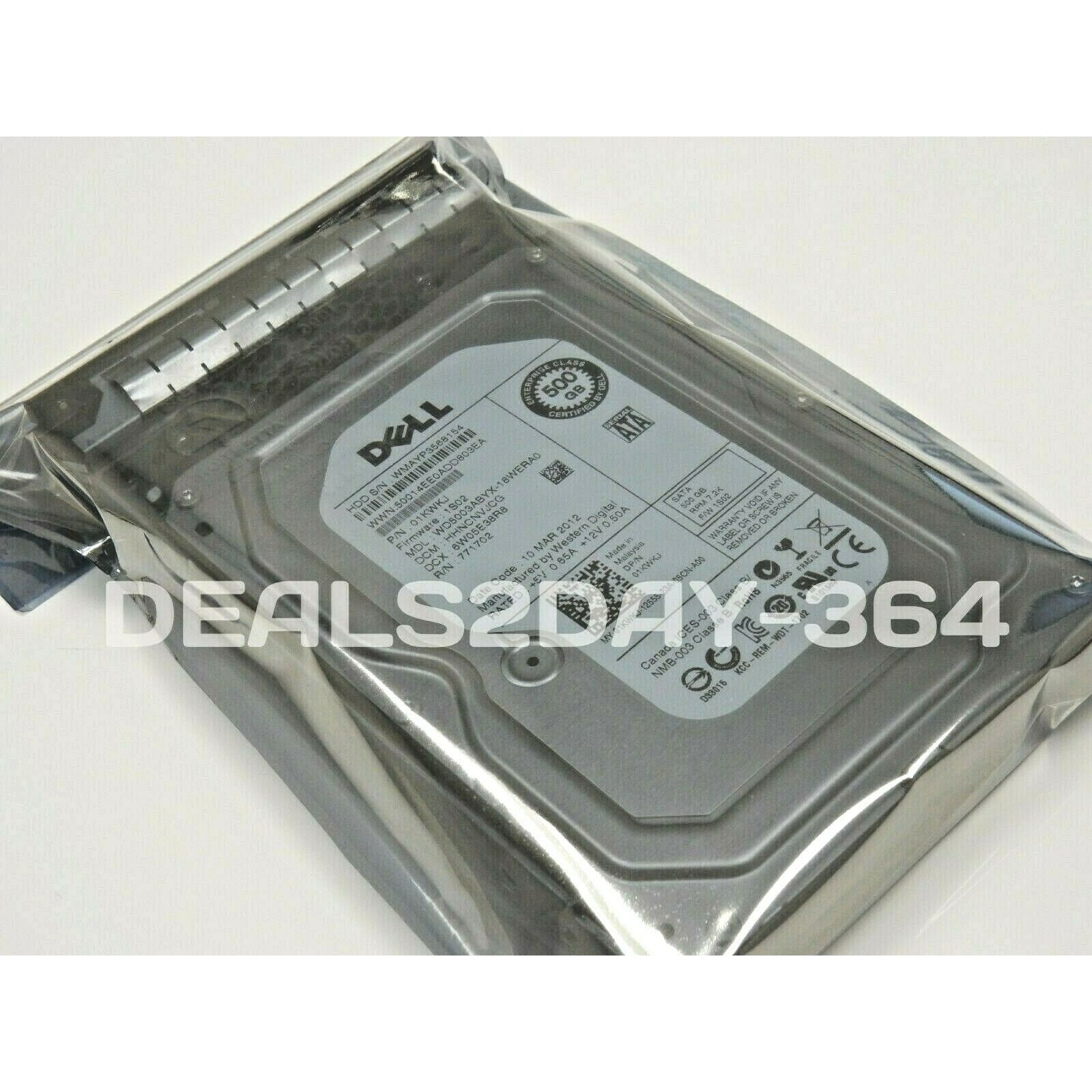 Dell 01KWKJ 500GB 7.2K 3G 64MB 3.5in SATA Drive WD5003ABYX-18WERA0 W/ Caddy 658759013040-FoxTI