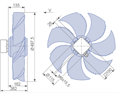 FN050-VDA.41.V7P1  ZIEHL-ABEGG Axial Fan 3/400-460V 0.84kW 1.45A 1340rpm