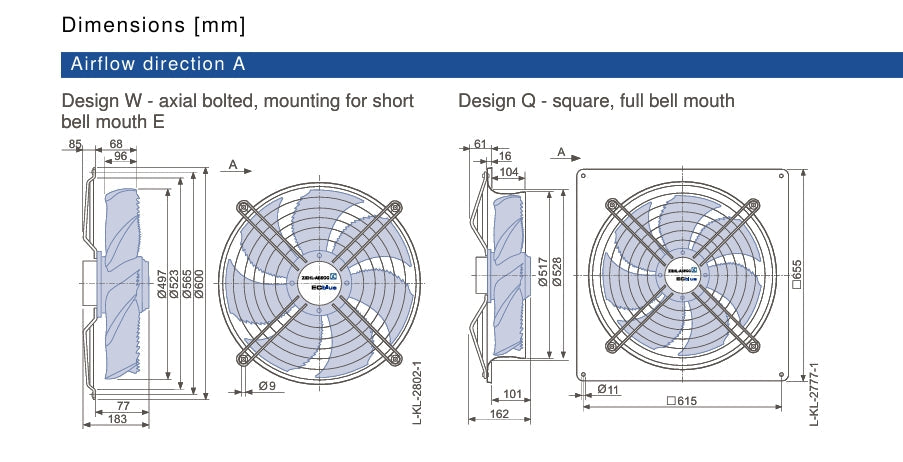 FN050-ZIW.DC.A7P2  ZIEHL-ABEGG Axial Fan 1~200-277V 0.84kW 4.40-3.20A 1440rpm