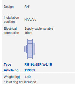 Brand new RH19L-2EP.W6.1R  ZIEHL-ABEGG centrifugal fan 1-230V 50HZ