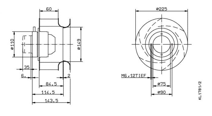 RH22M-2EK.1B.1R  ZIEHL-ABEGG centrifugal fan 1-230V 50HZ 2590RPM