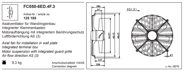 FC050-6ED.4F.3 ZIEHL-ABEGG Axial Fan 230V 0.2KW 0.96 A 920rpm
