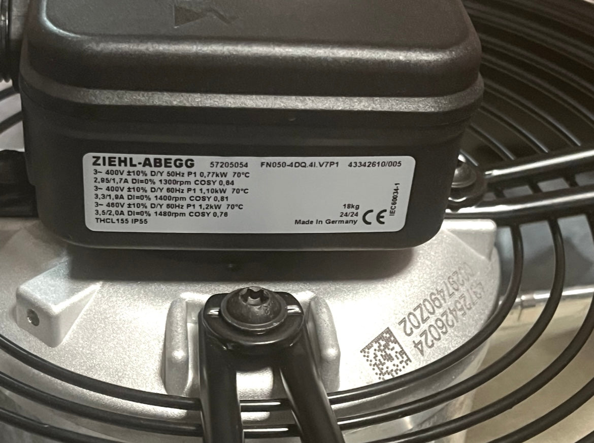 FN050-4DQ.4I.V7P1 ZIEHL-ABEGG Axial Fan Rated 3~400V 1.2/0.77kW 1.7/3.5A 50/60HZ 1300/1480rpm