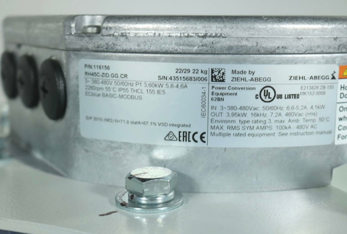 GR45C-ZID.GG.CR ZIEHL-ABEGG centrifugal fan With Bracket 3-380/480V 50/60HZ 1.6kW