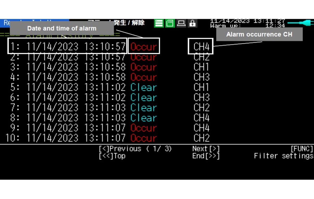 Graphtec GL260 - 10-Channel Midi Data Logger Alarm Screen | Alo Tech Solutions