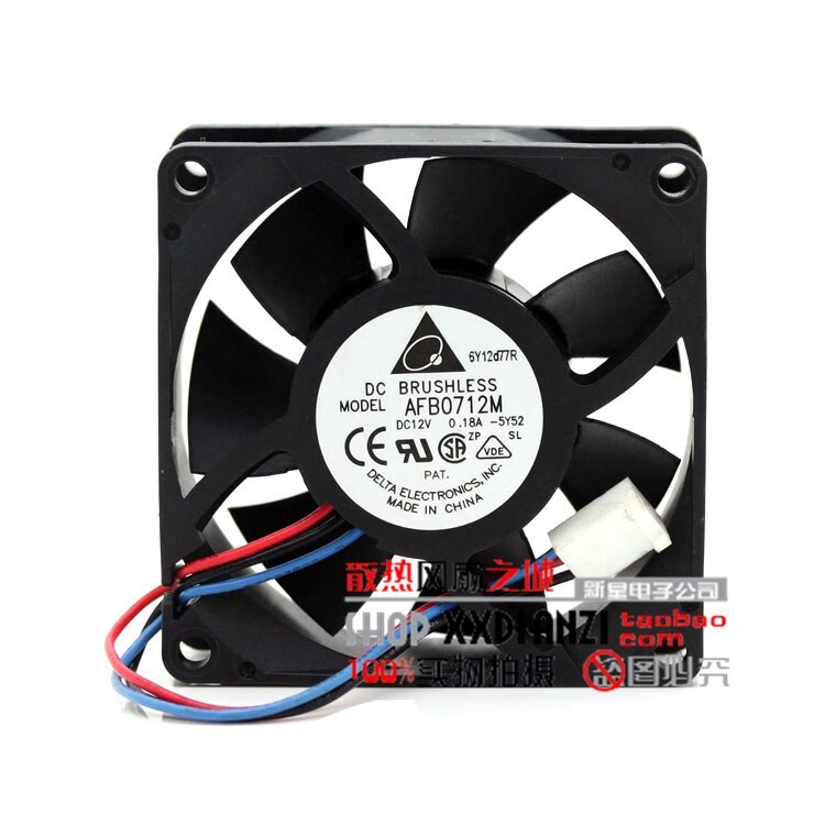 Delta AFB0712M 70x70x25mm 12V DC 0.18A 3-Wire Axial Cooling Fan