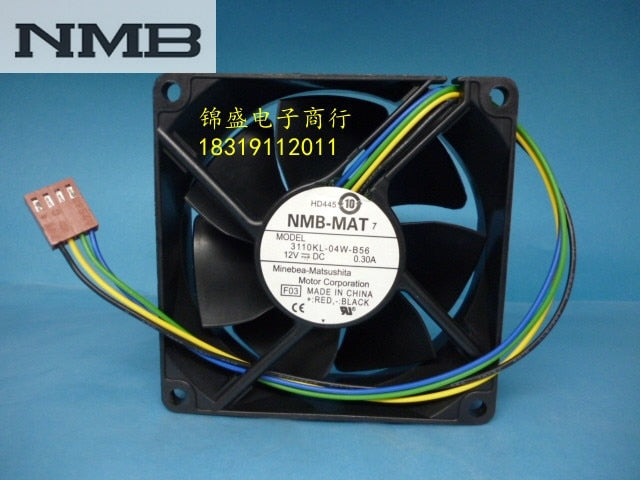 NMB 3110KL-04W-B56 80x80x25mm 12V DC 0.30A 4-Wire Axial Cooling Fan