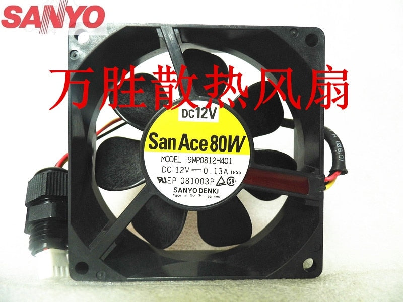 Sanyo Denki 9WP0812H401 80x80x25mm 12V DC Axial Cooling Fan