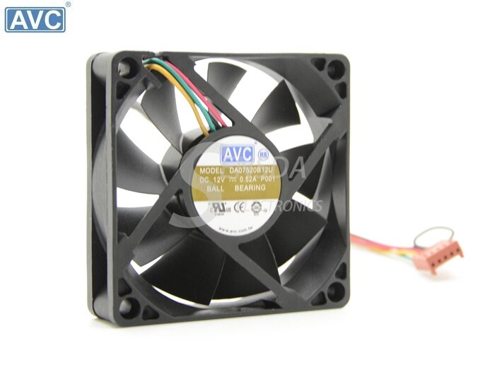 AVC DA07520B12U 75x75x20mm 12V DC 0.52A 4-Wire Axial Cooling Fan