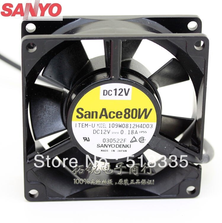 Sanyo Denki 109W0812H4D03 80x80x25mm 12V DC 0.18A Axial Cooling Fan