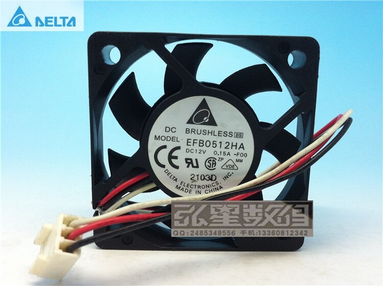 Delta EFB0512HA 50x50x10mm 12V DC 0.15A 3-Wire Axial Cooling Fan