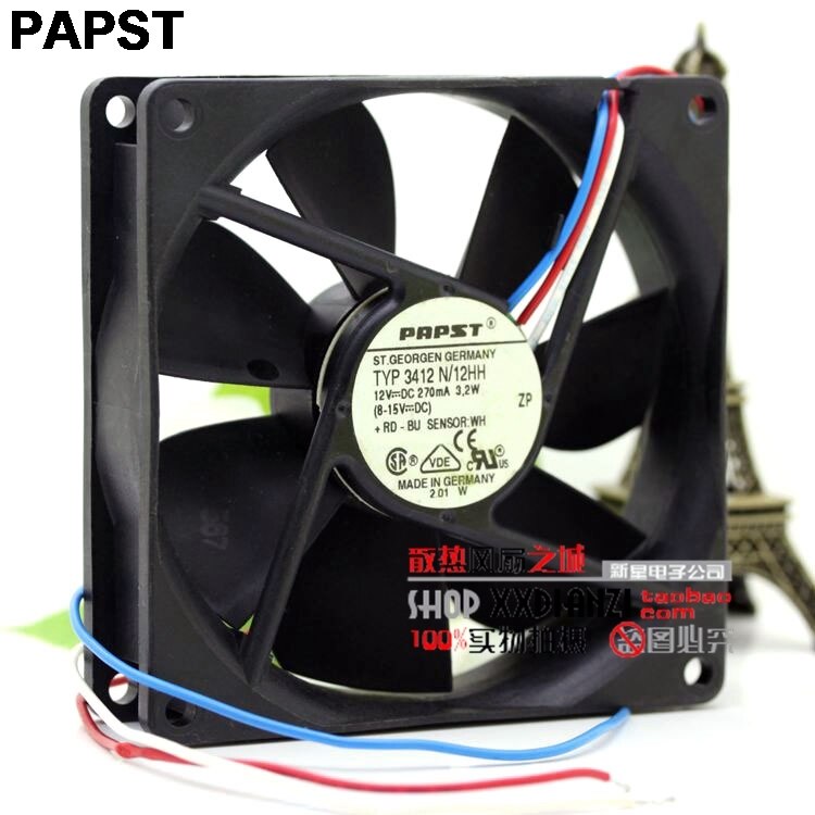 ebm-papst 3412N/12HH 92x92x25mm 12V DC Axial Cooling Fan