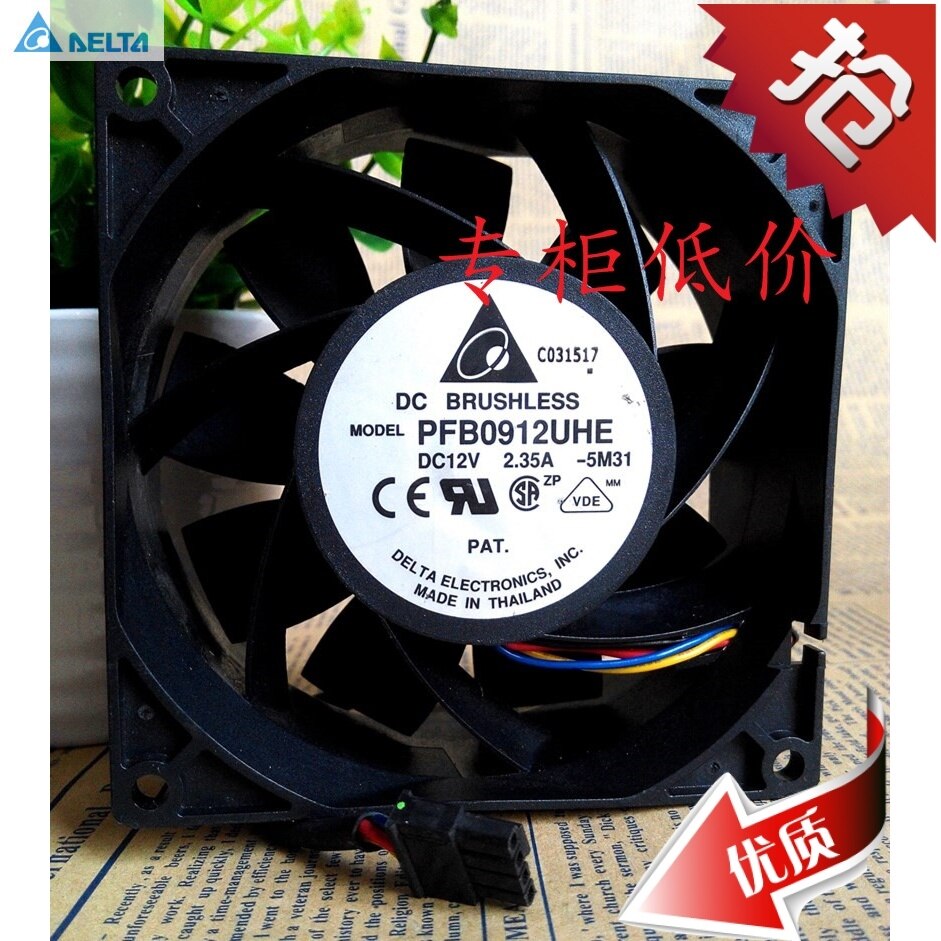 Delta PFB0912UHE 90x90x38mm 12V DC 2.35A 3-Wire Axial Cooling Fan