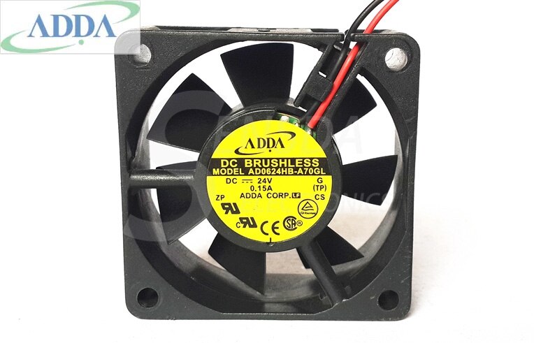 ADDA AD0624HB-A70GL 60x60x25mm 12V DC 0.15A 2-Wire Axial Cooling Fan