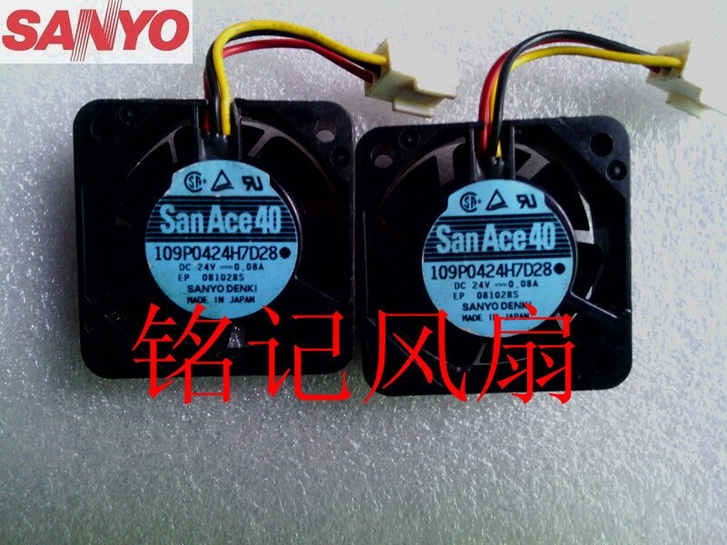 Sanyo Denki 109P0424H7D28 24V DC 40x40x15mm 0.08A 3-Wire DC Axial Fan