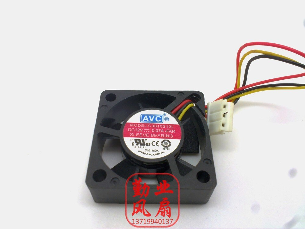 AVC C3010S12L 30x30x10mm 12V DC 0.10A Axial Cooling Fan