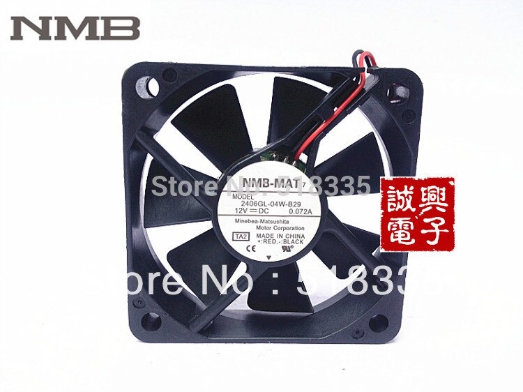 NMB 2406GL-04W-B29 60x60x15mm 12V DC 0.072A 3-Wire Axial Cooling Fan